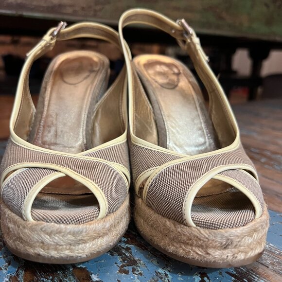 Vintage Prada Taupe and Cream/White Wedges, SZ 38 - Picture 4 of 7